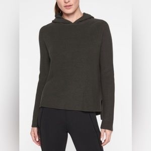 Athleta Womens Rest Day Pima Cotton Silk Ribbed Knit Hoodie Size M Gray pullover